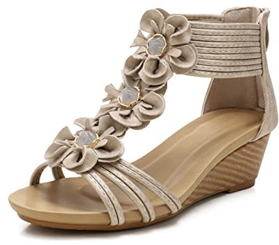 FRALOSHA Sandalen damen keilsandalen sommer offene Zehen lässig mit absatz Strandsandalen plateau sommerschuhe Gold 42 EU