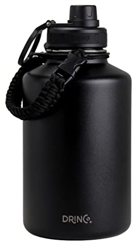 DRINCO Edelstahl-Wasserflaschendeckel, vakuumisoliert, doppelwandige Wasserflasche mit breiter Öffnung (1.8 l, 1.8 l, 907 g, 624 g, 510 g, 396 ml), auslaufsicher, hält kalt, Sport, 1.8 kg, schwarz)