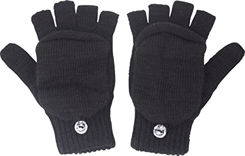 fashionchimp Halbfinger-Handschuh für Damen mit Kappe, warme Fäustlinge, Uni-Farben, Made in EU (Schwarz; Größe 6-7)
