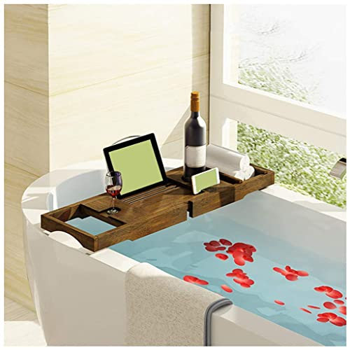 Estante de bañera multifuncional Bandeja de bañera retráctil 75-109 cm Baño elástico alargado Estante de vino de remojo Toalla plana Ranura para tarjeta de teléfono Estante de bañera plegable (color