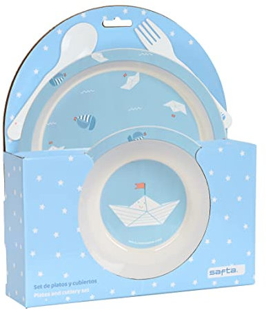 SAFTA Preescolar Ship - Set de Platos y Cubiertos, Pack, Plato, Cubierto, Bebé, Iniciación, Comida, Cómodo y Versátil, Ideal para Niños y Jóvenes, 22.5x5.5x26 cm, Color Azul