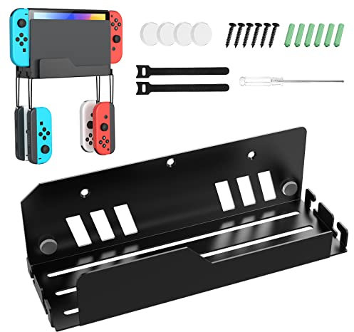 TiMOVO Switch Wandhalterung Kompatibel mit Nintendo Switch OLED/Switch, Schnelle Wärmeableitung Wandaufhängerhaken mit Aufhängehaken, Switch Halterung Kompatibel mit JoyCon Switch Ständer, Schwarz