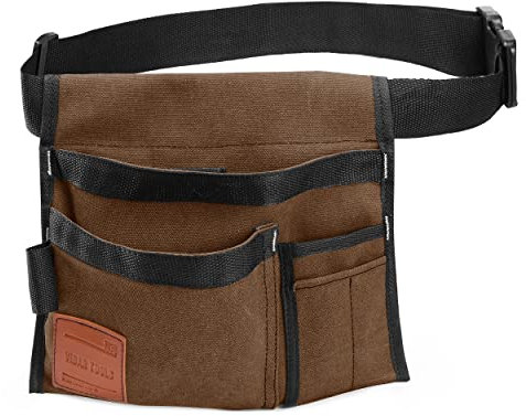 VIDAR TOOLS Einseitige Werkzeuggürteltasche mit 6 Taschen, Gürteltasche, Taille. Robuste Segeltuch-Konstruktion. Bequemer, verstellbarer Gürtel. Geringes Gewicht (hellbraun)