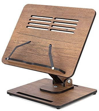 Vigo Wood Buchständer zum Lesen 360° verstellbar, Hölzerner Laptop-Ständer, Kochbuchhalter, Notenständer, mit mehreren Höhenwinkeln und faltbarem Design inklusive Seitenklemmen