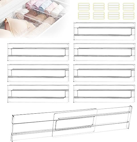 DECARETA 8 Stk Schubladentrenner Verstellbar Schubladeneinsatz Schubladenteiler Schubladeneinteilung Transparent Schubladeneinteiler 27.5-52cm Schubladen Organizer Trenner mit Aufkleber für Kommode