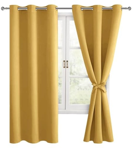 Hiasan Verdunklungsvorhänge Gardinen mit Ösen,Gelb Blickdicht Vorhänge,2 Stück,117 x 137 cm (Breite x Höhe),weiche Schiebevorhänge für Schlafzimmer,Wohnzimmer usw.
