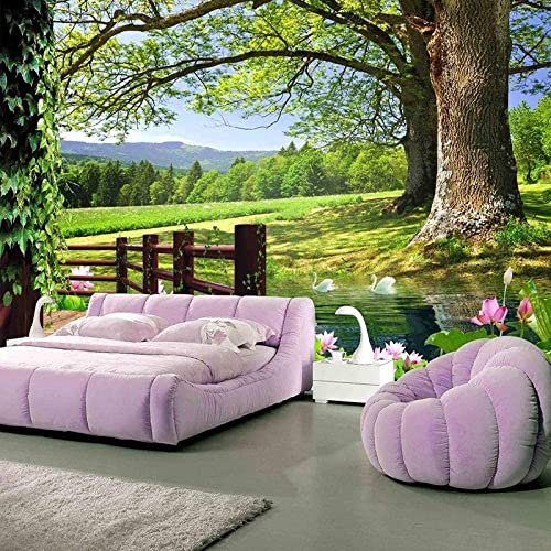 Wandbilder Fototapete - Wiese Bäume Landschaft - Tapete Zum Abziehen Und Aufkleben - 3D-Wandbild Für Kinderzimmer, Wandkunst, Poster, Bild, Junge, Mädchen, Schlafzimmer, 300 (Breite) x 210 (Höhe) cm