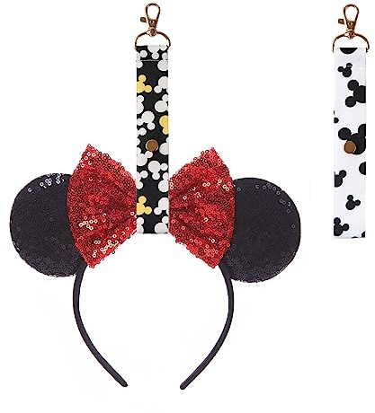 Carkno 2Pcs Mouse Ear Holder for Backpack Bag Headband Holder Lanyard Strap Keychain Trip Accessories Headwear Organizer
