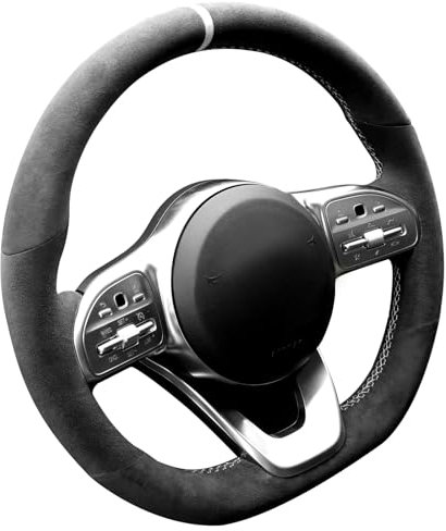 Alfanxi Handstich Alcantara Lenkradbezug Kompatibel mit Mercedes Benz W222 W247 W463 W205 C118 C257 W213 EQA H243 H247 X247 W167 X167 (Weißer Streifen )