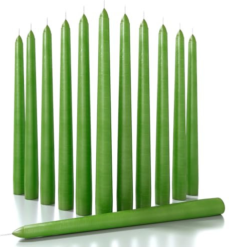 CANDWAX 25 cm Taper Candle Set of 12 - Dripless Tapered Candles Unscented Candle Sticks - Long Dinner Candles Long Burning - Green Candles