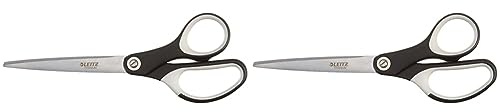 Leitz Titan Schere, Hochwertige Haushaltsschere mit ergonomischem Griff, Klingen aus rostfreiem Stahl, Für zu Hause, Büro und Schule, Länge 18 cm, Schwarz, 54166095 (Packung mit 2)