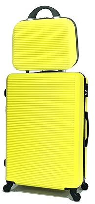 CELIMS - Grande Valise de Voyage avec Vanity Trousse de Toilette 35cm Jaune Rigide à 4 Roulettes Légère Taille Soute 23kg 75cm | Serrure Intégré | Valise Grande Taille avec 4 Roues 75cm | Valise Jaune