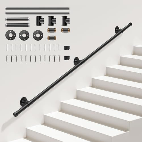Pasamanos para Escalera, Sunowl 2M Barandilla para Escalera Interiores y Exteriores, Barandillas Metal Antideslizantes Seguridad, Barandillas de Galvanizada para Escaleras, Cocina, Baño, Jardín