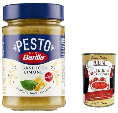 Italian Gourmet Pesto Basilico e Limone, Salsa verde per Pasta 6 x 190g | Aroma agrumato, ricetta senza glutine; zitronige Note, cremig zu Nudeln, Gesamtnettogewicht 1,14 kg + Kostenlos Polpa 400g