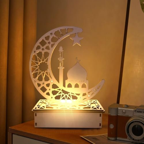 Ramadan Deko Laterne, LED Ramadan Mubarak Dekoration Eid Mubarak Holz, LED Mond Stern Deko Teelichthalter Eid Deko Muslimische Deko, DIY Ramadan Dekoration Für Schlafzimmer Tisch Deko (Palast)
