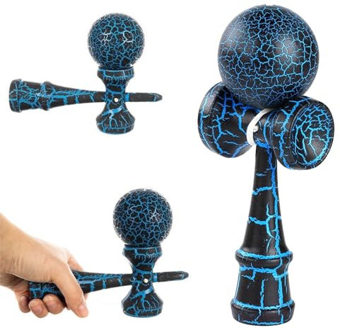 songyea Kendama de madera de haya, juego de habilidad, juguete de madera con cuerda y pelota, juguete de equilibrio para interior y exterior (azul negro)