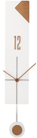 MPM Design Pendeluhr Wanduhr, Dunkle Holz, Hochwertige Verarbeitung Aus Holz Und Glas, Elegante Modern, Präziser Quarz-Schrittmotor, Große Mit Pendel (Helles Holz/Weiß)