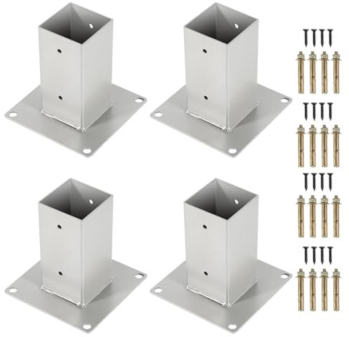 Eulenke Pfostenträger Aufschraubhülse | Geeignet für Vierkantholzpfosten 90x90mm | Hochwertiger Anker | Feuerverzinkt | Silber, 4 Stück/Set