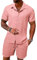 seiveini Ensemble Homme Survetement 2 Pièces Été Manches Courtes Polo Chemise et Shorts Ensembles Sport Outfit A Rose XXL