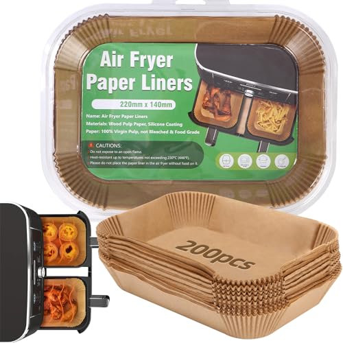 Toaren Papel para Freidora de Aire Dual Zone Compatible con Ninja AF300EU AF400EU y Otras Doble Zona Freidora de Aire,Rectangular Papel de Horno,Papel Pergamino Forro Antiadherente Papel