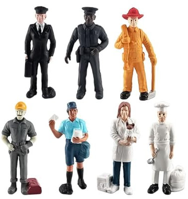 Ieron 7 pièces Personnes Figurines modèles Playset Personnes Figurine vétérinaire Pilote Facteur Boulanger Personnes humaines Figurine modèle