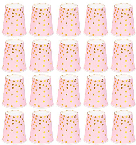 ZPSHYD Lot de 20 gobelets en carton jetables pour bureau, motif à pois dorés, fournitures de fête pour vacances, anniversaire, fiançailles, rose