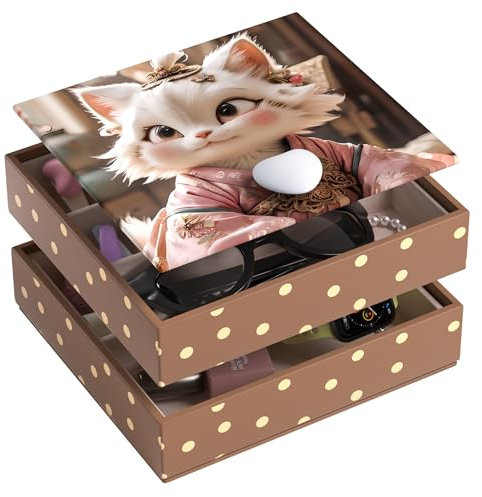 AdelDream Schmucktabletts Schmuckorganizer Schmuckkasten mit 2 Ebenen Schmuckbox Schmuckgeschenkbox Geschenk für Damen Tochter und Freundin zum Geburtstag und zu Feiertagen Eine Katze (Eine Katze)