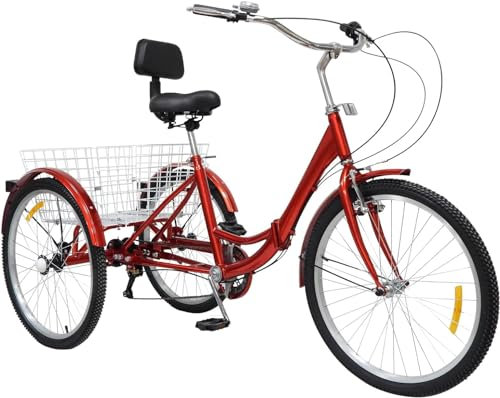 Dreirad für Erwachsene 24 Zoll Dreirad Faltbares Fahrrad mit Aufbewahrungskorb Lastenfahrrad 7 Gang Adult Tricycle