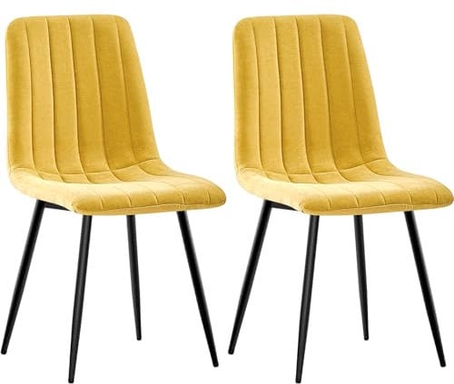 ANVOFONG Esszimmerstühle 2er Set,Küchenstuhl aus Leinenstoff,Polsterstühle mit Eisenfüßen,Stuhl Schlafzimmer,schminkstuhl,Wohnzimmer Stühle-Gelb