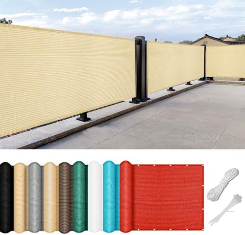 Balkon Sichtschutz 70 x 180 cm HDPE Atmungsaktiv Balkonsichtschutz Balkonumspannungen mit Ösen Kabelbinder Und Kordel für Balkongeländer, Terrasse Garten, Creme Farben