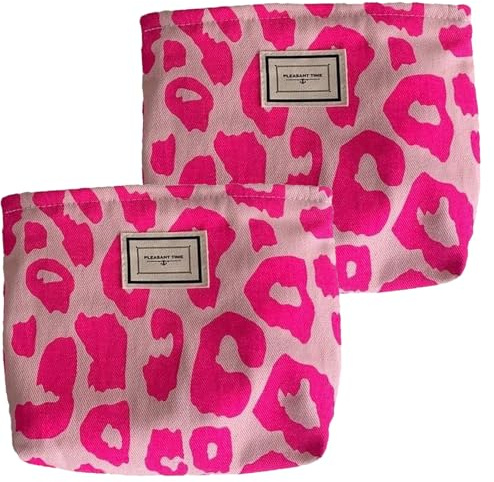 Snowtain 2 pièces Pochette de Maquillage en Velours Côtelé,Trousses de Maquillage en Toile Cosmétiques à Glissière Portable,Trousse à cosmétiques imprimé léopard Rose pour Femme.