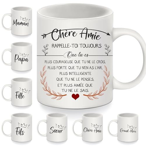 Bommex Rappelle-Toi toujours que tu es plus courageuse Mugs pour Amie Cadeau d'inspiration Tasse à café pour amie Meilleure Amie Anniversaire Cadeau de Noël(amie)