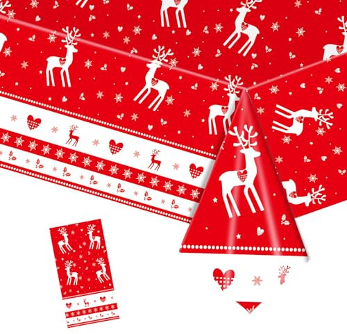 MORAINJAY Nappe de Noël,137x274cm Nappe Rectangulaire,Joyeux Noël Housse de Table en Antitache Imperméable Lavable,pour Fête de Noël,Décoration de Table Noel
