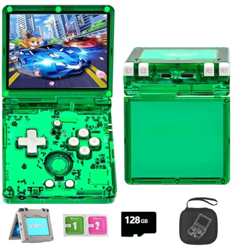 NULA RG35XX SP Flip Retro Handheld - Consola de juegos con tarjeta de juego de 128 G con más de 10000 juegos, procesador Cortex-A53 de 3,5 pulgadas, IPS, portátil, retro, arcade, soporte Bluetooth 5G,