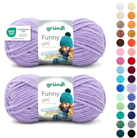 Gründl Laine Funny uni - laine chenille douce pour le crochet – moelleuse et respectueuse de la peau - 100% polyester – 2 pelotes 100 g / 120 m – taille d’aiguille 5-6 -lavande