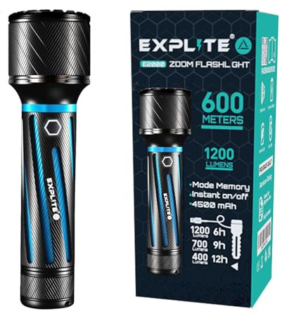 EXPLITE Lampes de poche rechargeables, haute luminosité, lampe de poche LED USB-C, lampe de poche portable, lampe de poche puissante, super forte, lumineuse et compacte, pour les urgences, le camping