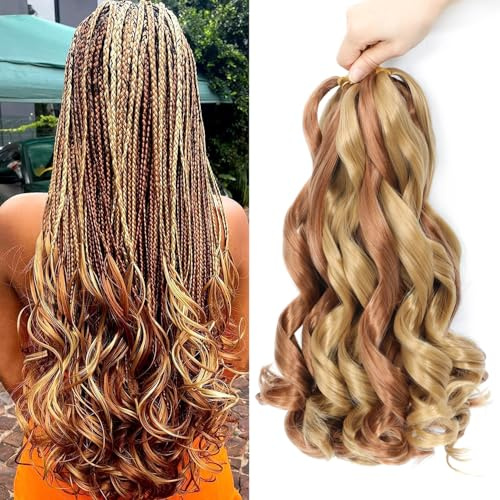 French Curl Braiding Hair 16 Inch 8 Packs Curly Braiding Hair Pre Stretched French Curls Braiding Extension Curl Crochet Braids Spiral Extensions (30P27#, 16 Inch (Pack of 8))