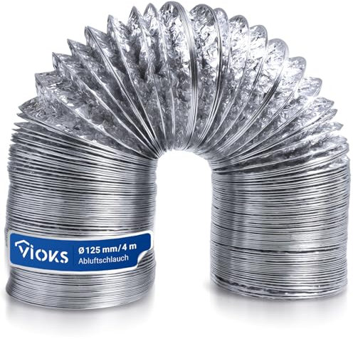 VIOKS Manguera de aire de 4 metros, tubo flexible de 125 mm, para sistemas de conductos de aire 125erR, manguera de aire acondicionado, aislante, aire acondicionado, campana extractora, manguera de