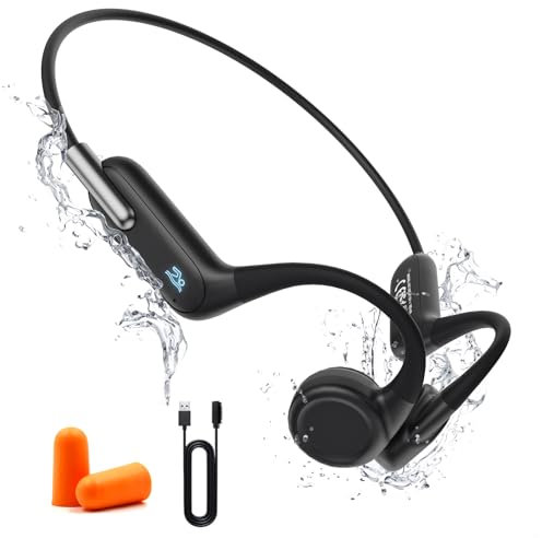 doucdoft Bone Conduction Headphones for Swimming, Bluetooth 5.3 & 32GB SD Professional IPX8 Waterproof Headphones (Black)