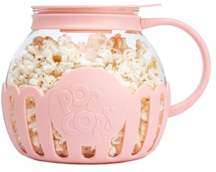 Microwave Popcorn Maker, 3.3-Quart Glass Bowl, Dishwasher Safe, Pink
