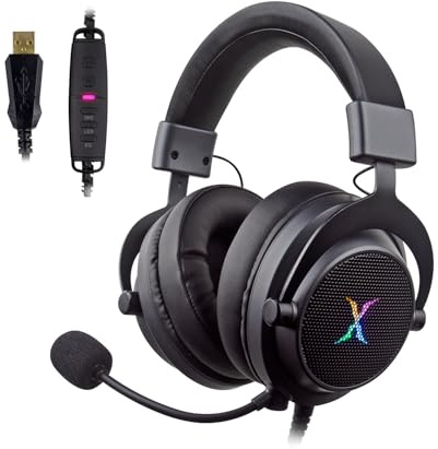 FOXXRAY HAU-37 USB Gaming Headset for PC, Computer Headphones with Microphone, 7.1 Surround Sound, 50MM Dynamic Drivers, RGB Light, Wired Headphones for PS4, PS5, Laptop - Black