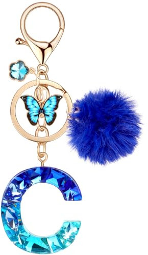 MWOOT Porte Clés lettre C pour Femme, Porte Cle Initiale Bleu, Alphabet Charmes en Résine pour Décor Porte Clef Voiture Sac à Main