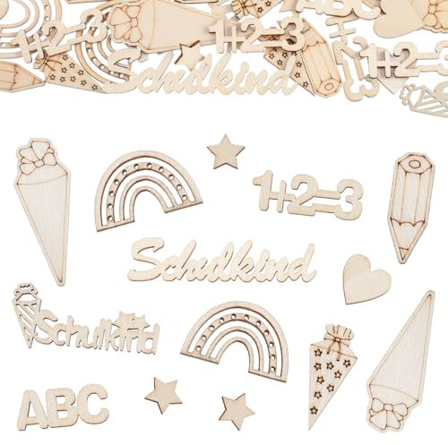 100 Stück Einschulung Deko Konfetti, Holz Konfetti Streudeko Schulanfang Tischdeko für Junge Mädchen Schulkind