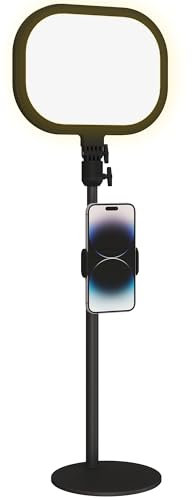 HOMCOM Selfie Light for Video Conference Lighting, Dimmable Desk Lamp with Stand Phone Holder, 5 Colour Modes & 10 Brightness Levels, Memory Function for Home Office, Recording, Video Calls, Black