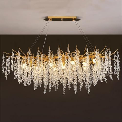 Moderne Kristall Baum Äste Kronleuchter Gold Luxus Kronleuchter Regentropfen Pendelleuchte Quaste Decke Hängeleuchte Für Esszimmer Schlafzimmer Wohnzimmer Eingangsbereich, Rech, A, Rectangular L120cm