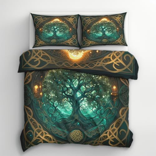 Generisch Bettwäsche 135x200 Keltisch Design, 2teilig - Wikinger Boho Fantasy Bettbezug und 1 Kissenbezug 80x80, Wendebettwäsche, Schlafzimmer Deko, Mikrofaser, mit Reißverschluss U&Y-121