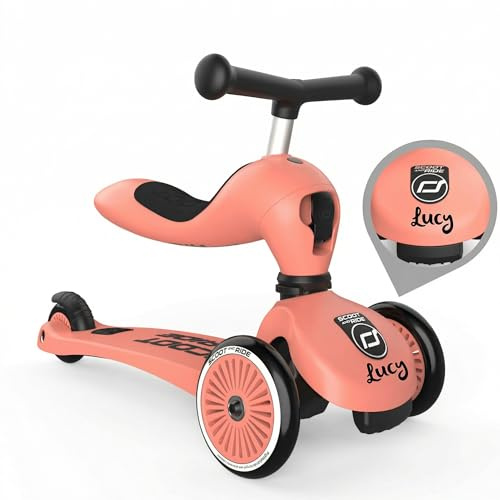 Scoot and Ride Highwaykick 1 Peach personalisierbar – 2in1 Kinderroller & Laufrad – Roller ab 1 Jahr bis 5 Jahre – Höhenverstellbar & Kippsicher – Premium Kickroller für Kinder