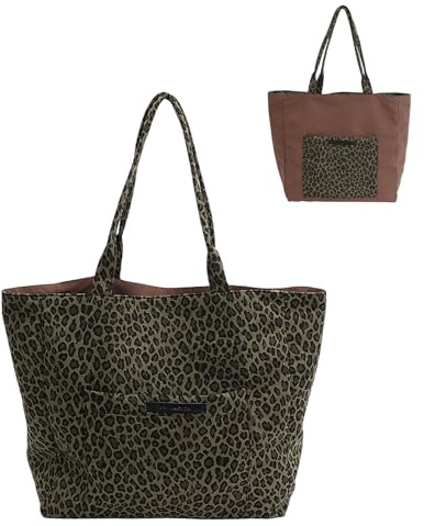 Myhozee Reversibel Shopper Tasche Damen Wildleder Handtasche Damen Groß Tote Bag Schultertaschen Leopardenmuster Taschen für College Schule Arbeit Reisen Einkaufen