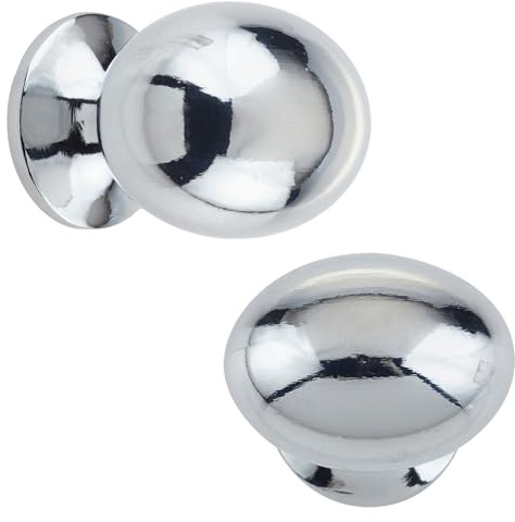 keypak 10 Pack Oval Metal Door Knobs 30mm Cabinet Door Knob | Contemporary Handles for Kitchen Cabinets, Wardrobes, Cupboards, Furniture & DIY Renovations (Polished Chrome)