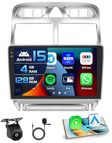 Inefala 4+128G Radio para Peugeot 307 307CC 307SW 2002-2013 Android 15 mit 9'' In-Cell Pantalla con Wireless Carplay y Android Auto Mirror Link Radio FM/RDS GPS WiFi Bluetooth SWC Cámara Inversa